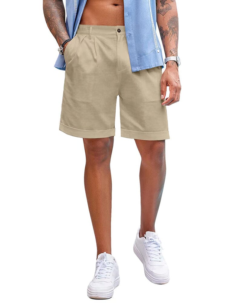 Classic Solid Linen Shorts (US Only) Shorts coofandy Khaki S 