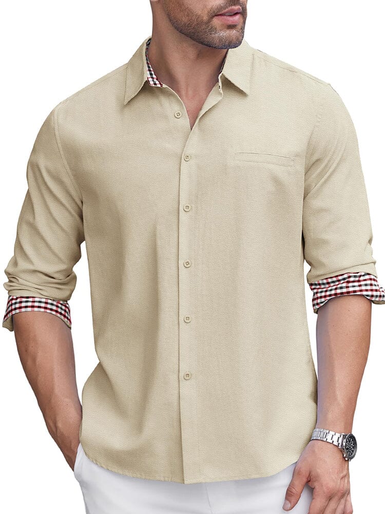 Classic Casual Plaid Splicing Shirt (US Only) Shirts coofandy Light Khaki S 