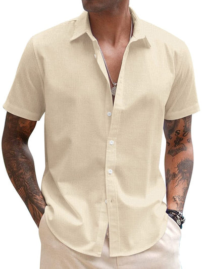 Casual Linen Blend Button Down Shirt (US Only) Shirts coofandy Khaki S 