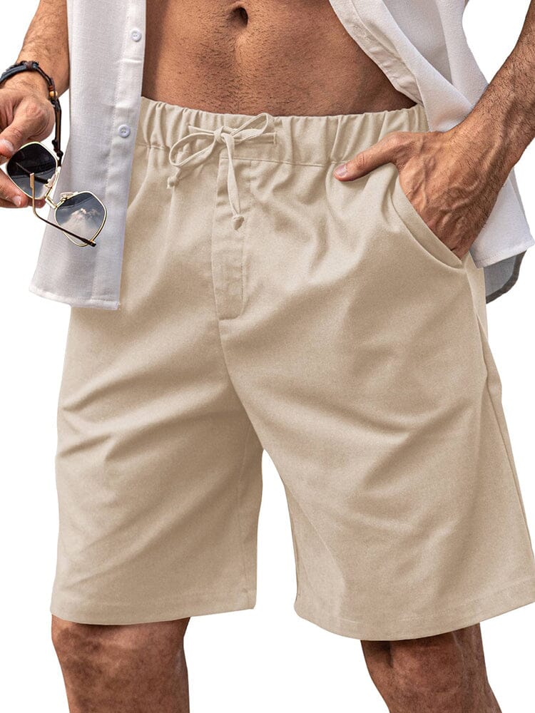 Classic Elastic Waist Linen Shorts (US Only) Shorts coofandy Khaki S 
