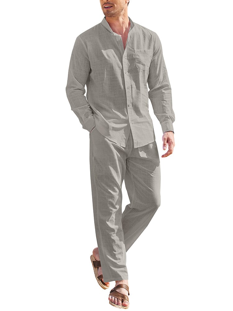 Casual Pure Cotton Beach Shirt Sets (US Only) Sets coofandy Light Grey S 