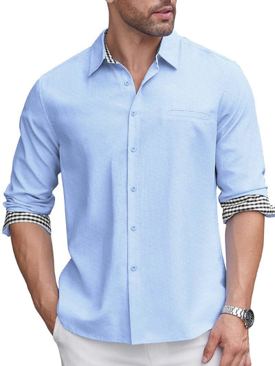 Classic Casual Plaid Splicing Shirt (US Only) Shirts coofandy Light Blue S 