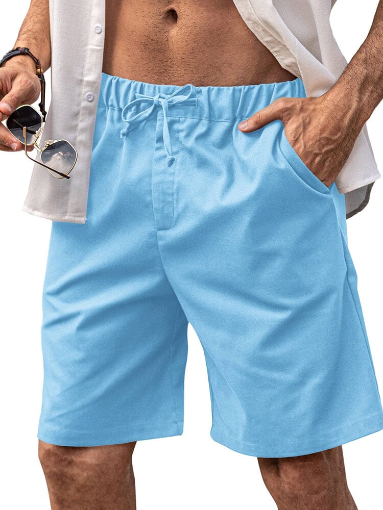 Classic Elastic Waist Linen Shorts (US Only) Shorts coofandy Light Blue S 
