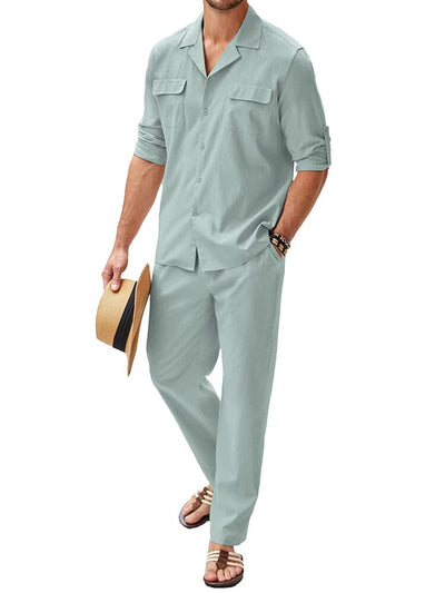 Cozy Cotton Linen Shirt Sets (US Only) Sets coofandy Light Grey S 