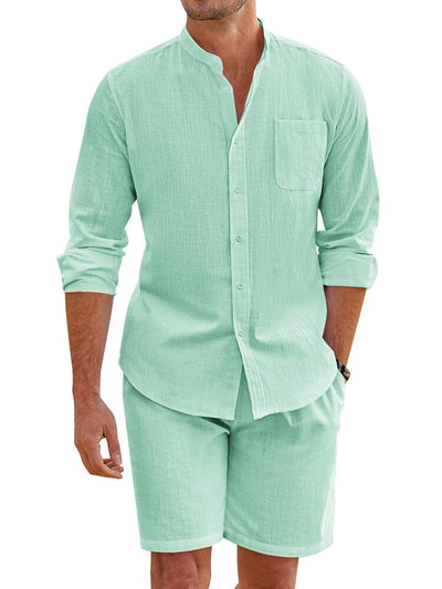 Casual 100% Cotton Beach Shirt Sets (US Only) Beach Sets coofandy Light Green S 