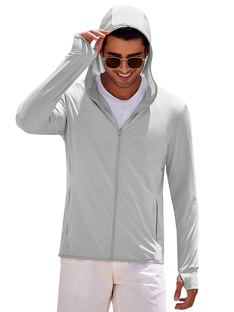 Sun Protection UPF 50+ Hooded Shirt (US Only) Shirts coofandy Light Grey S 