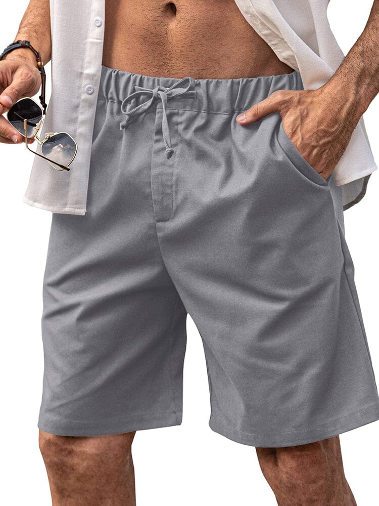 Classic Elastic Waist Linen Shorts (US Only) Shorts coofandy Light Grey S 