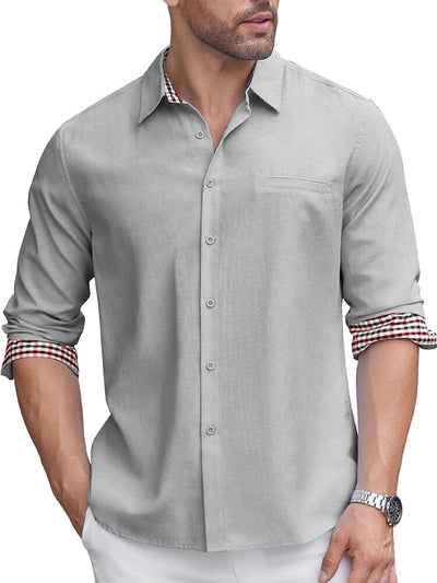 Classic Casual Plaid Splicing Shirt (US Only) Shirts coofandy Light Grey S 