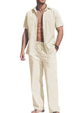 Casual Solid Holiday Linen Set (US Only) Sets coofandy Light Khaki S 