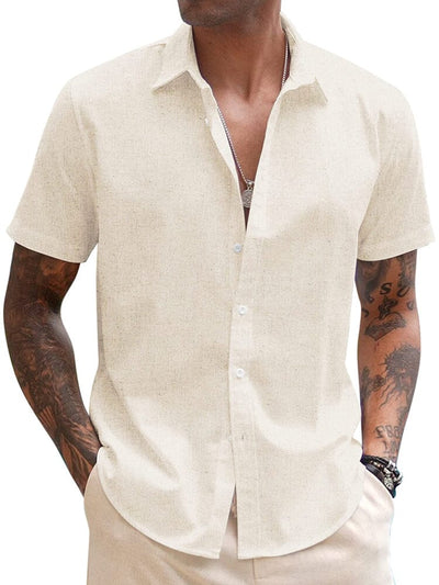 Casual Linen Blend Button Down Shirt (US Only) Shirts coofandy Light Khaki S 
