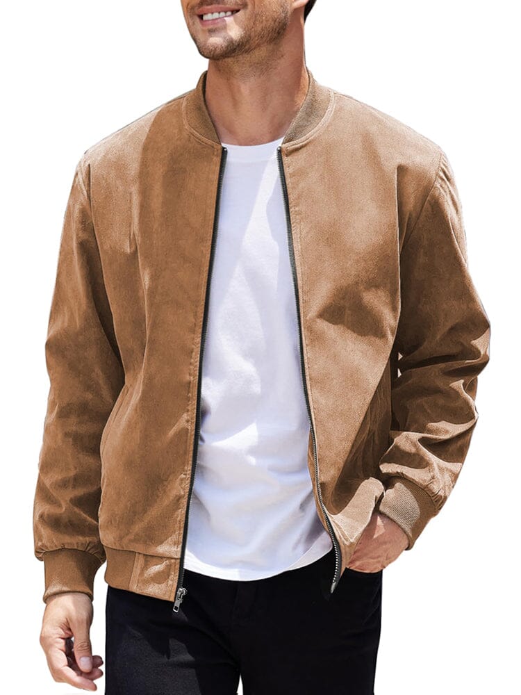 Vintage Suede Bomber Jacket - Classic Style – COOFANDY