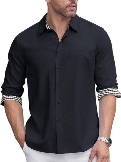 Classic Casual Plaid Splicing Shirt (US Only) Shirts coofandy Navy Blue S 