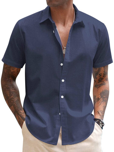 Casual Linen Blend Button Down Shirt (US Only) Shirts coofandy Navy Blue S 