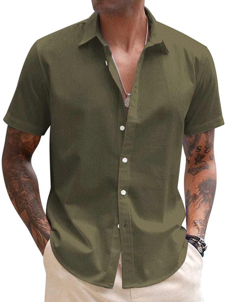 Casual Linen Blend Button Down Shirt (US Only) Shirts coofandy Olive Green S 