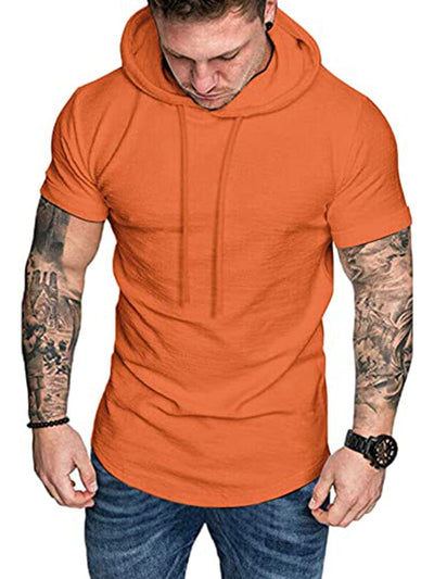 Casual Solid Short Sleeves Sports Hoodie (US Only) Hoodies coofandy Orange S 