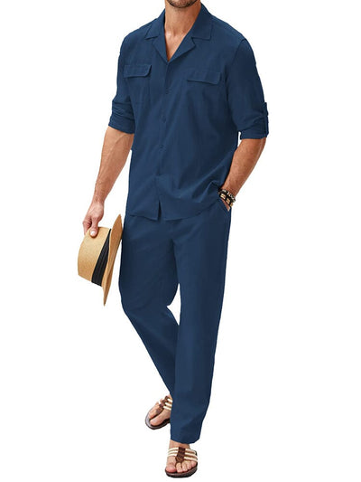 Cozy Cotton Linen Shirt Sets (US Only) Sets coofandy Purple Blue S 