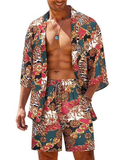 Casual Hawaiian Shirt Set (US Only) Beach Sets coofandy PAT2 S 