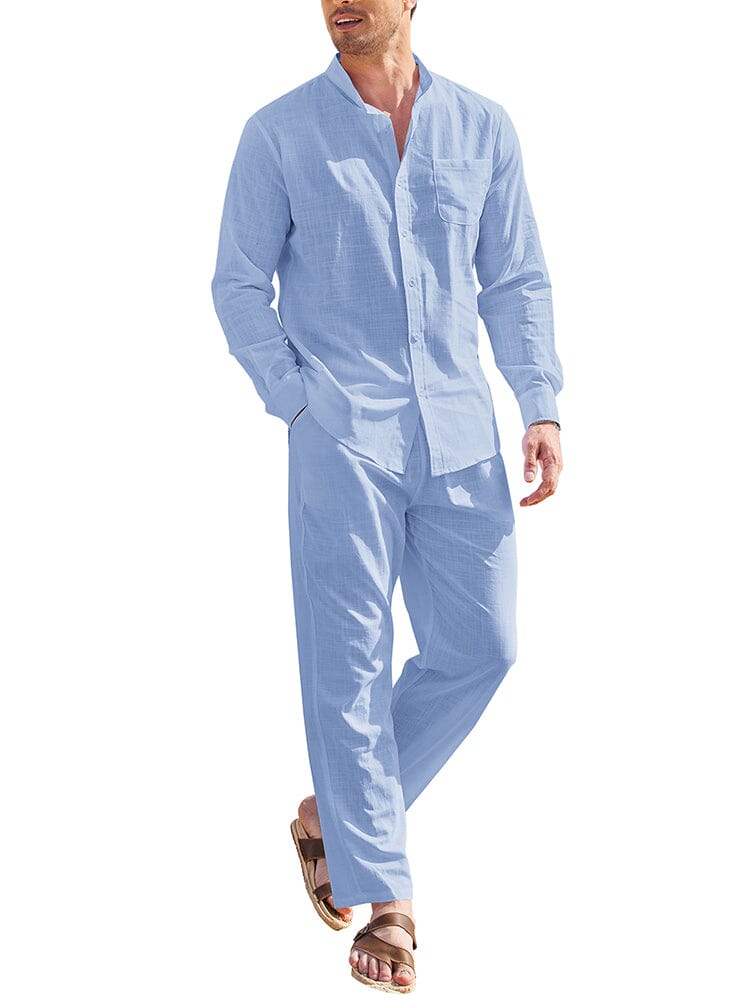 Casual Pure Cotton Beach Shirt Sets (US Only) Sets coofandy Sky Blue S 