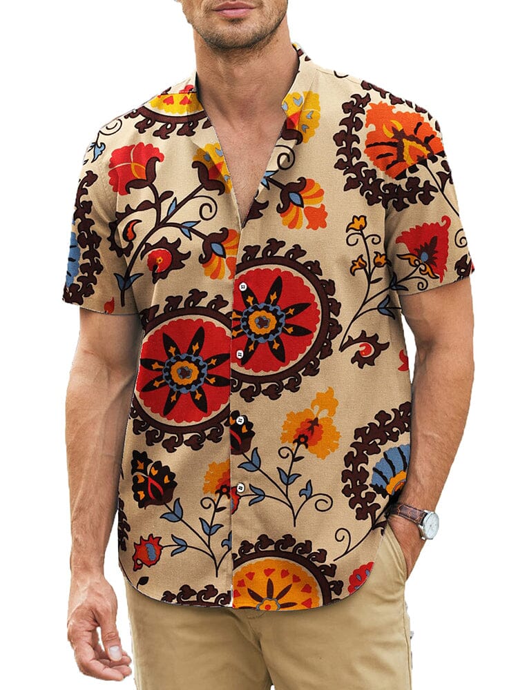 Classic Printed Linen Blend Shirt (US Only) Shirts coofandy PAT8 S 