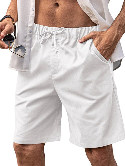 Classic Elastic Waist Linen Shorts (US Only) Shorts coofandy White S 