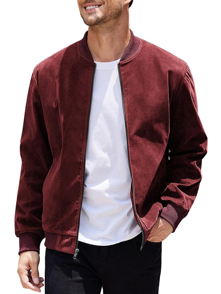 Vintage Suede Bomber Jacket (US Only) Jackets coofandy Wine Red S 