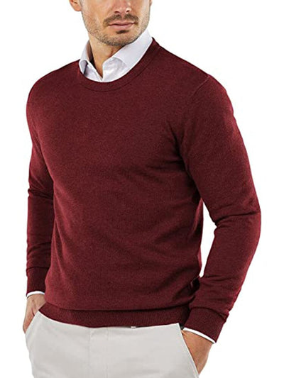 Trendy Crew Neck Pullover Knitted Sweater (US Only) Sweaters COOFANDY Store Wine Red XS 