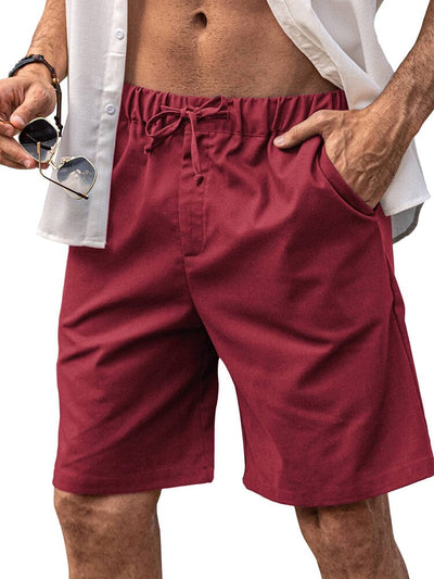 Classic Elastic Waist Linen Shorts (US Only) Shorts coofandy Wine Red S 