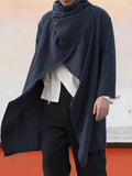 cotton linen style cape Coat coofandystore Navy Blue S 