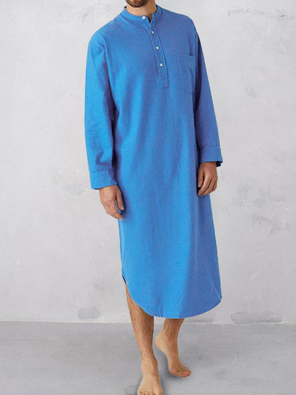 Coofandy Cotton Button Long Sleeve Robe Robe coofandystore Blue M 