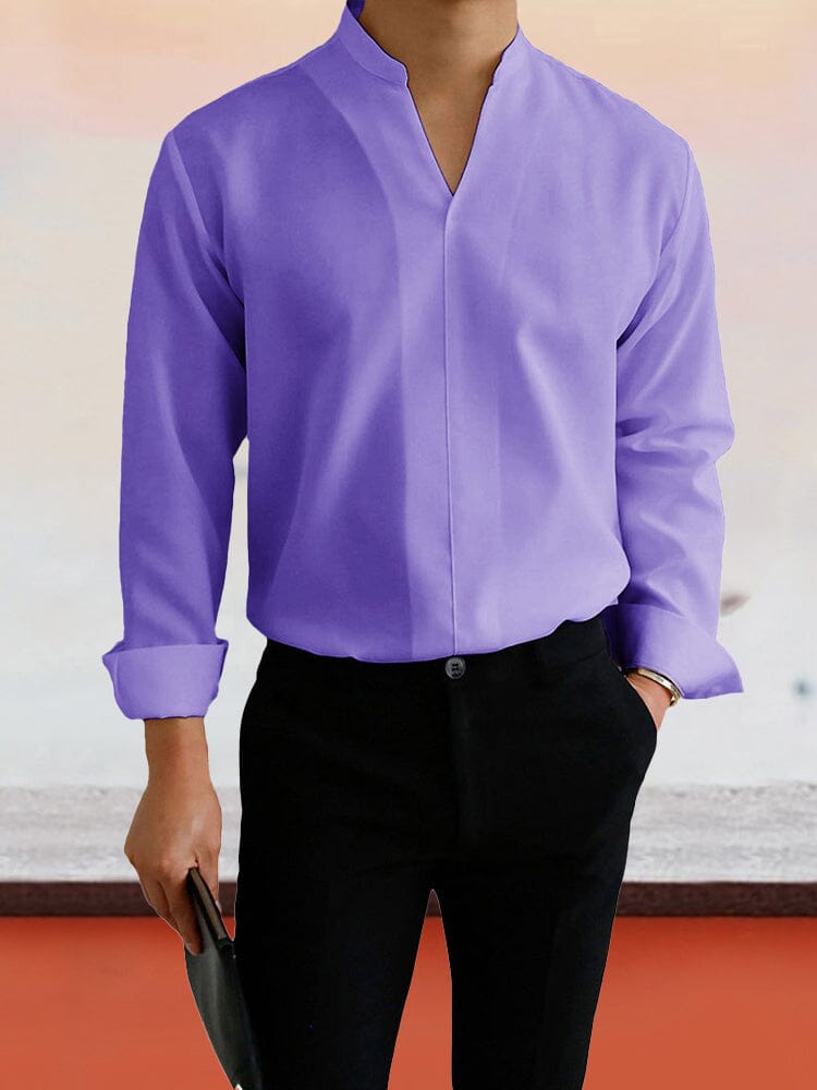 Coofandy Stand Collar Work Long Sleeve Shirt Shirts coofandystore Purple M 