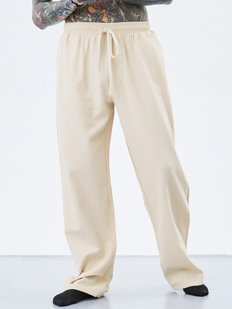 loose straight linen style pants Pants coofandystore Khaki M 