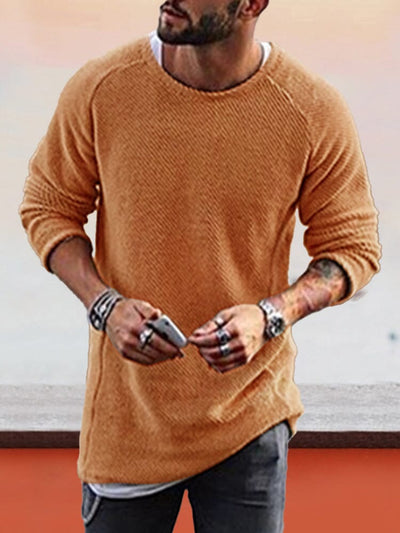 knitted crewneck long sleeve sweater coofandystore Brown S 