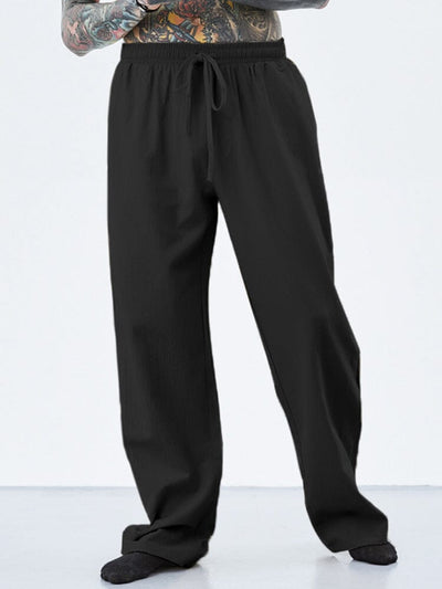 loose straight linen style pants Pants coofandystore Black M 