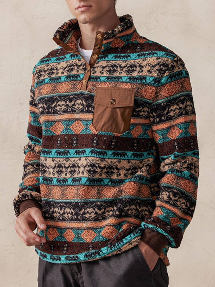 Comfy Printed Fleece Sweatshirt Hoodies coofandy Brown M 