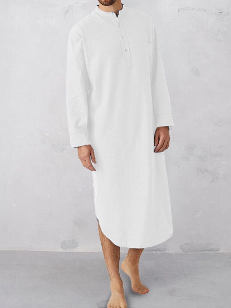 Coofandy Cotton Button Long Sleeve Robe Robe coofandystore White M 