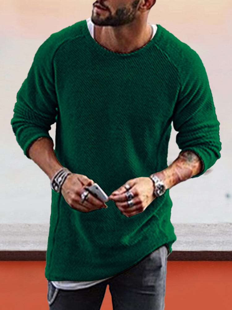 knitted crewneck long sleeve sweater coofandystore Green S 