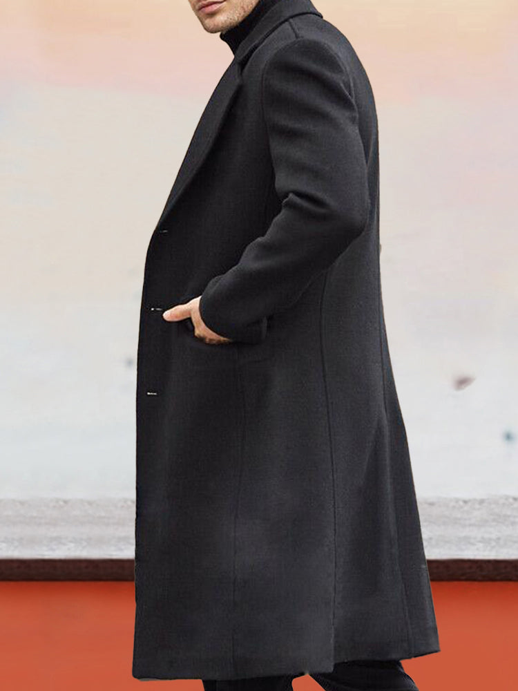 Coofandy British plus size long reversible woolen coat coofandystore Black S 