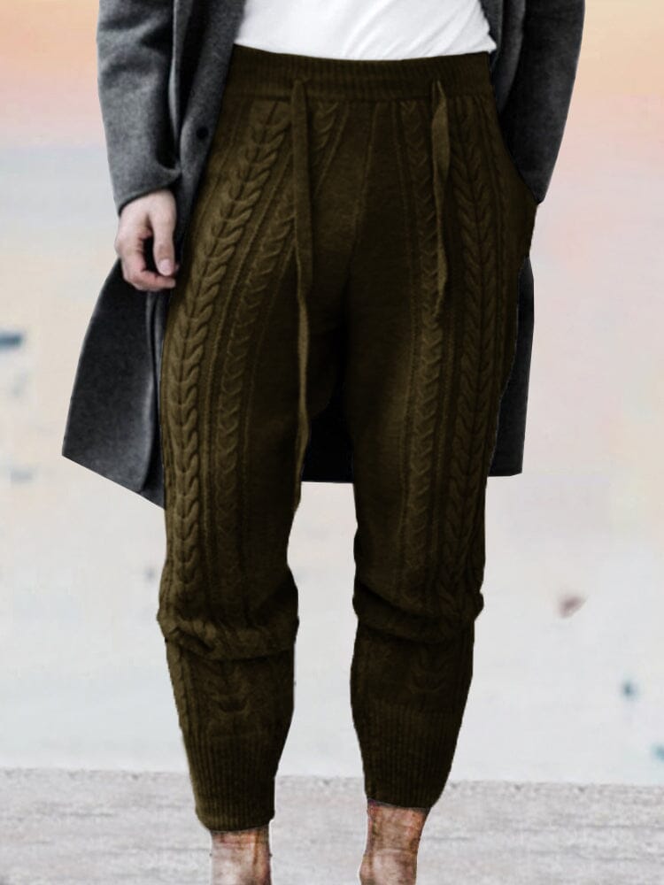 slim knitted ninth pants Pants coofandystore Brown M 