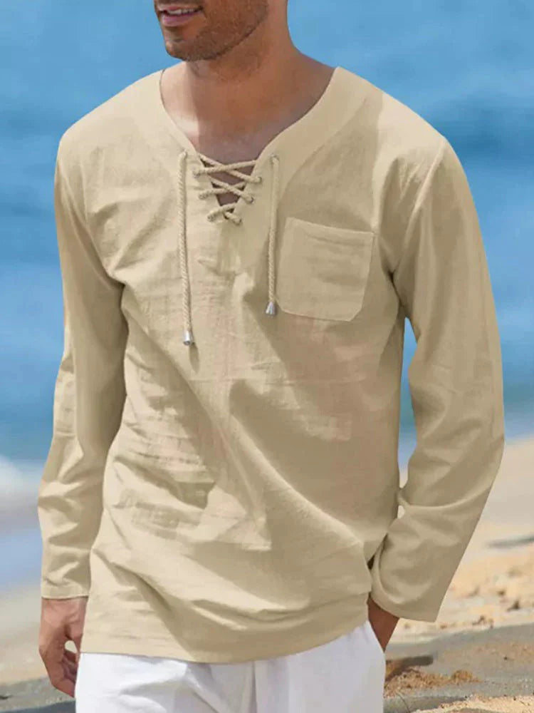 v neck cotton style shirt with pocket coofandy Khaki S 