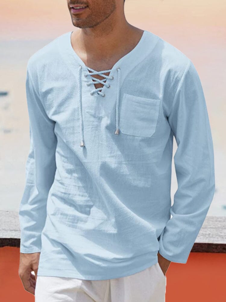 v neck cotton style shirt with pocket Shirts coofandy Light Blue S 
