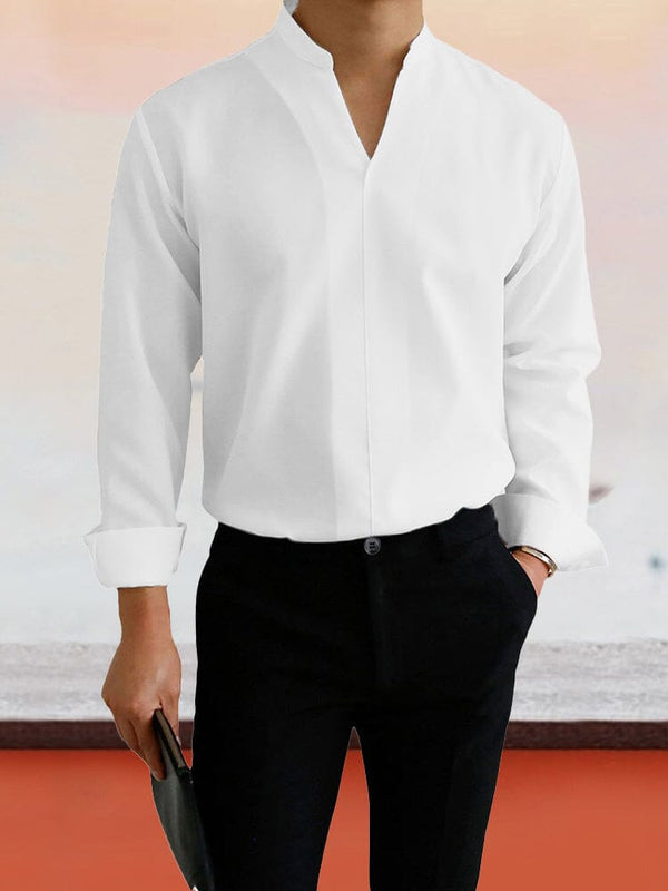 Coofandy Stand Collar Work Long Sleeve Shirt Shirts coofandystore White M 