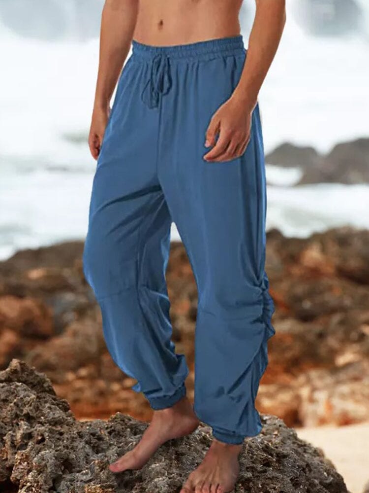 Coofandy Harem linen lace-up pants coofandy Blue S 