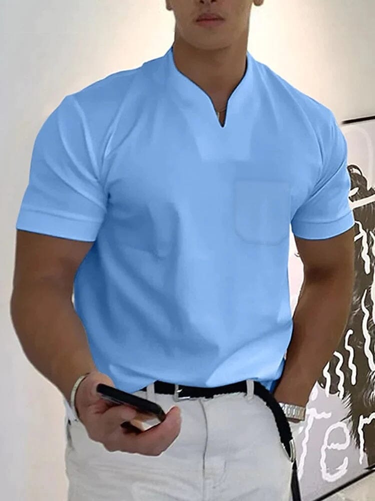 Loose V Neck Short Sleeves T-Shirt T-Shirt coofandystore Blue S 