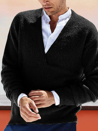 V-Neck Knit Long Sleeve Sweater coofandystore Black S 