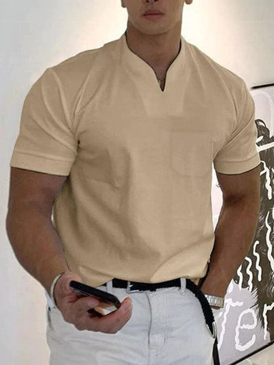 Loose V Neck Short Sleeves T-Shirt T-Shirt coofandystore Khaki S 