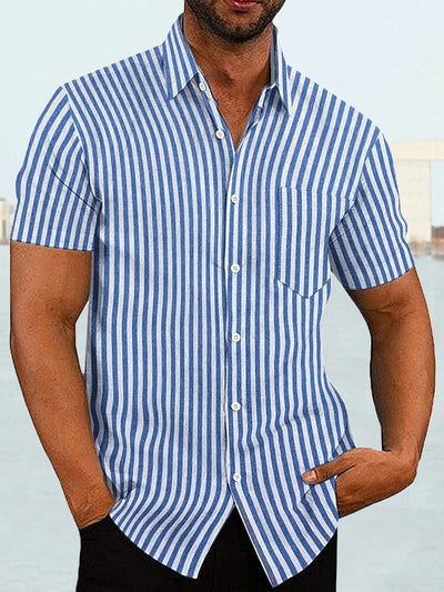 Coofandy Short Sleeve Casual Shirt (US Only) Shirts coofandy Blue Stripe S 
