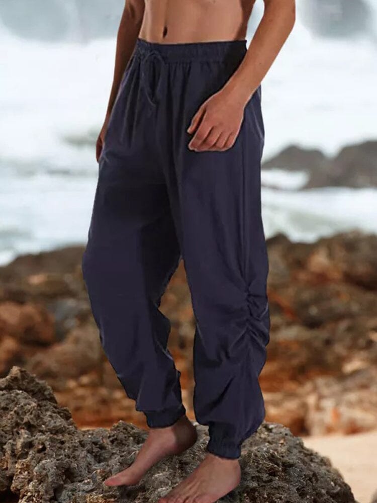 Coofandy Harem linen lace-up pants coofandy Navy Blue S 