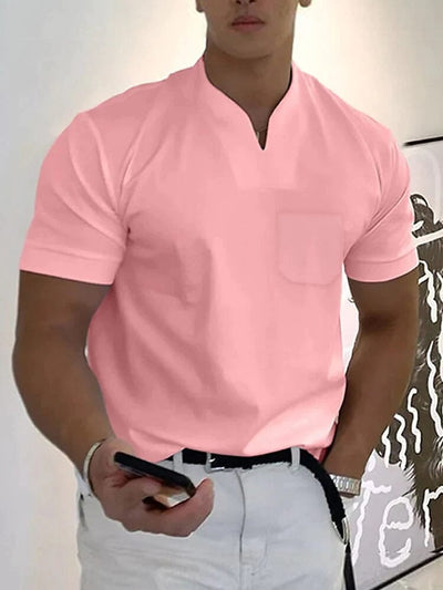Loose V Neck Short Sleeves T-Shirt T-Shirt coofandystore Pink S 