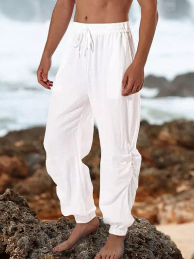 Coofandy Harem linen lace-up pants coofandy White S 