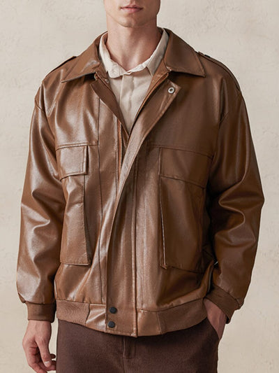 Vintage Loose Leather Jakcet Jackets coofandystore Brown M 